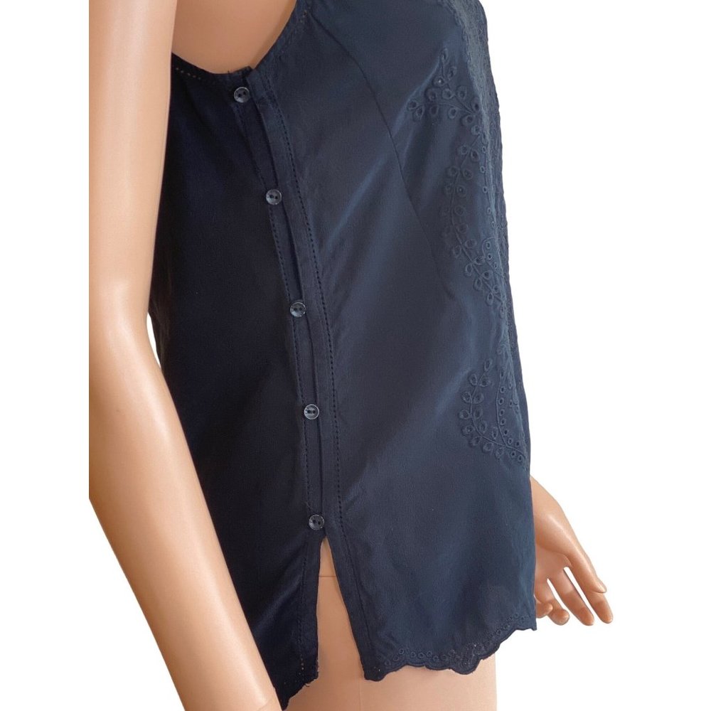 rag & bone Black Silk Eyelet Camisole Blouse Sleeveless Top Side Buttons XS/S - Picture 7 of 13